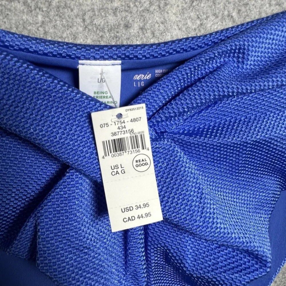 Aerie Large High Cut Cheeky Swim Bikini Bottom Blue Summer NWT Bathing‎ Suit